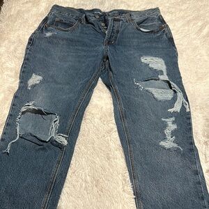 Distressed Slouchy Straight Jeans